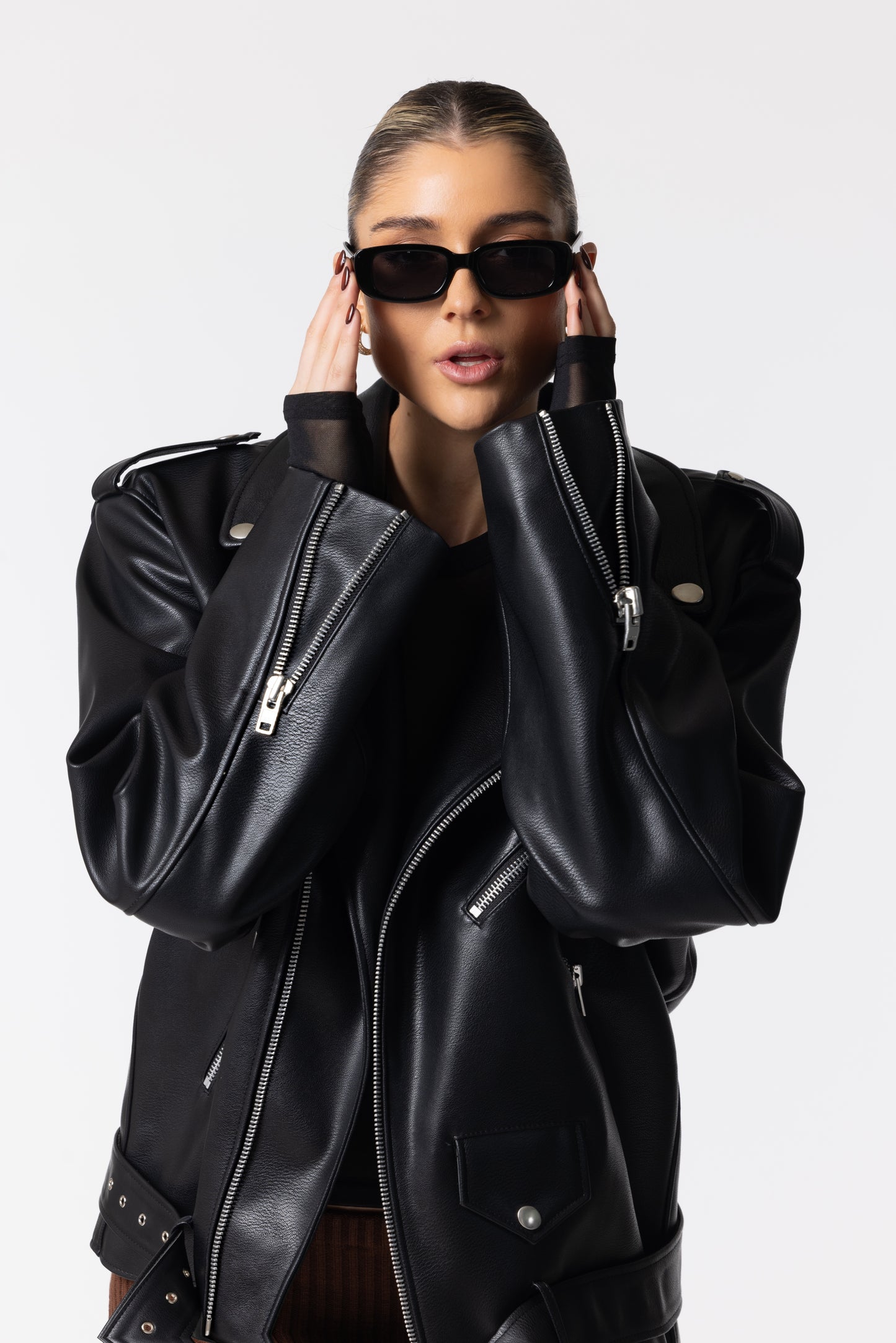 Oversize Black Faux Leather Jacket