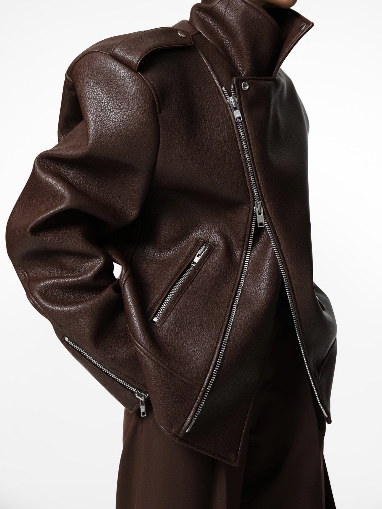 CHOCOLATE UNISEX FAUX LEATHER JACKET