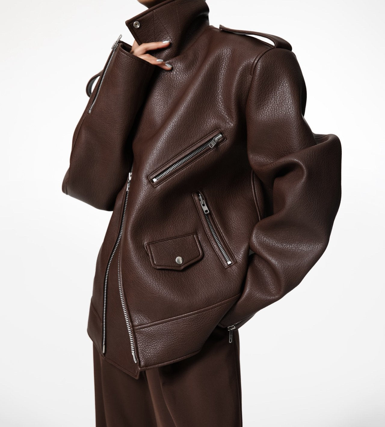 CHOCOLATE UNISEX FAUX LEATHER JACKET