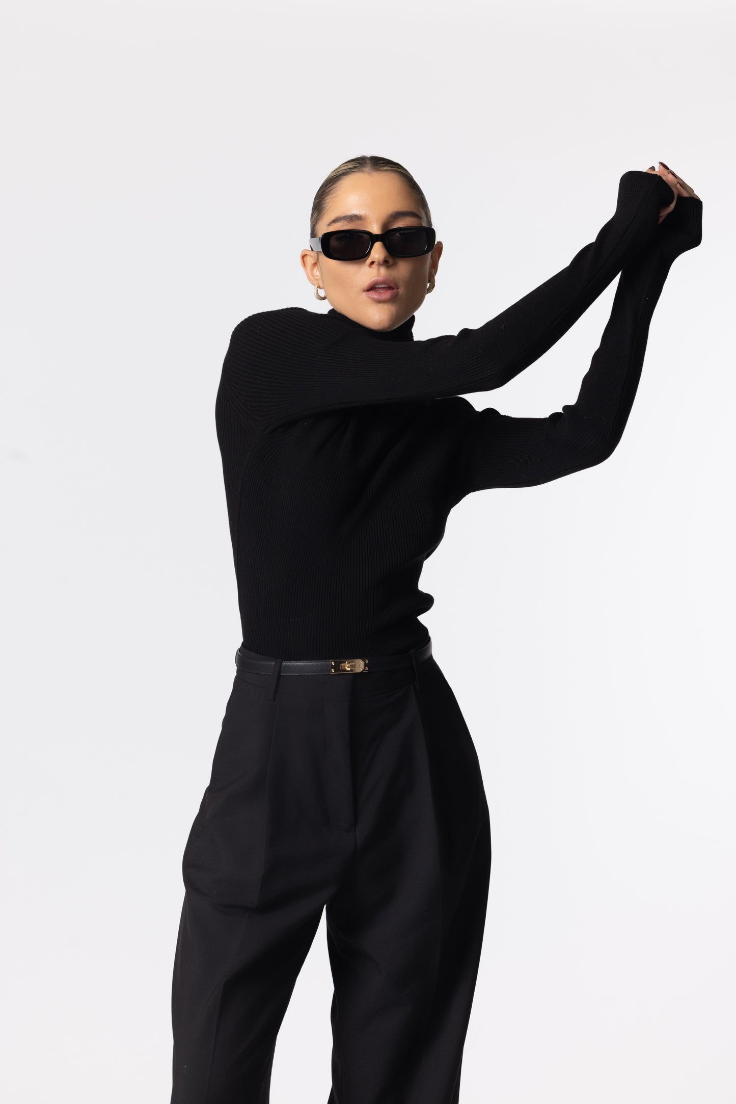 Turtleneck Ribbed Knit Top Black