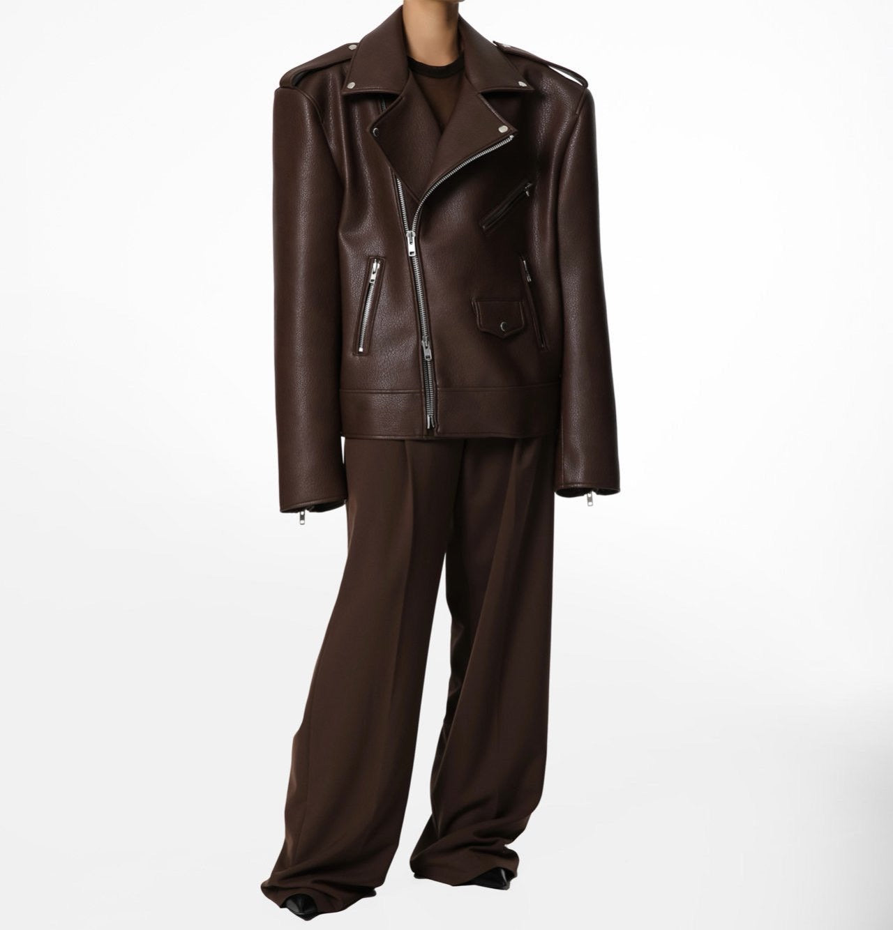 CHOCOLATE UNISEX FAUX LEATHER JACKET