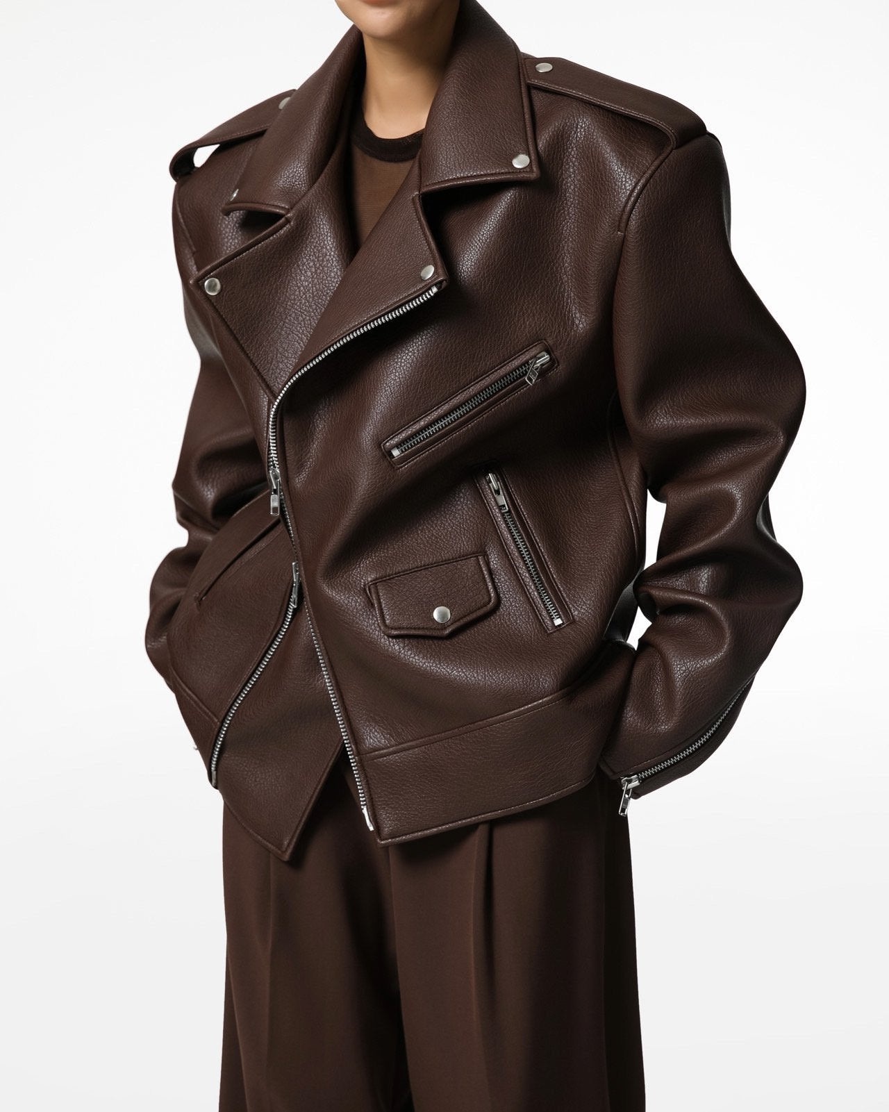 CHOCOLATE UNISEX FAUX LEATHER JACKET