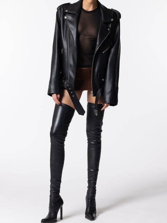 Oversize Black Faux Leather Jacket