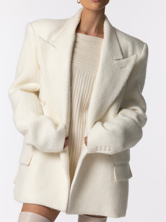 DOUBLE BREASTED WOOL BLAZER - Creme